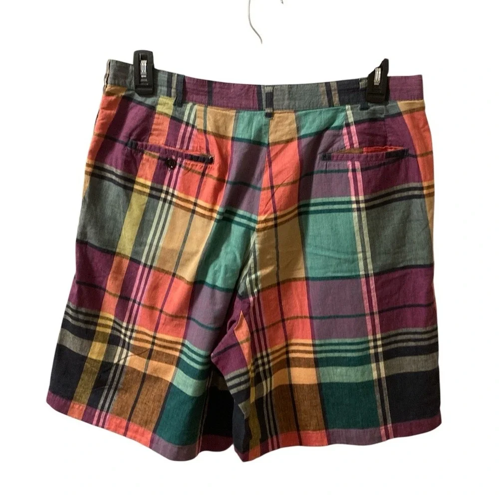 VINTAGE‎ Mens Shorts J CREW multicolor Madras Plaid cotton 36 Tennis Preppy
